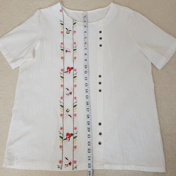 Size 2X Cotton Blend Embroidered White Textured Pullover Short Sleeve Top Blouse - Picture 12 of 15